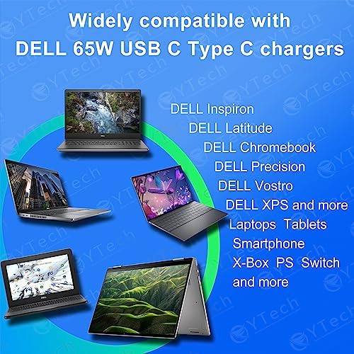 Dell 65 W USB-C Laptop Charger – High-Speed Replacement for XPS, Chromebook, Latitude, and Inspiron Models – Dual Compatibility for Home and Office Use – Enhanced Power Delivery (PD 3.0) for Efficient Charging – Ideal AC Adapter for Work and Travel