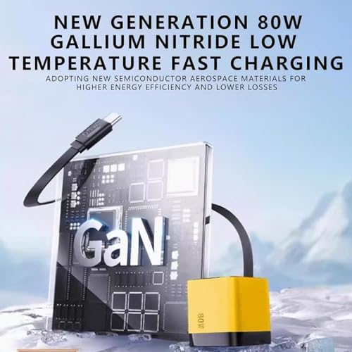 High-Power 80 W 3-in-1 Ga N Charger with Retractable Plug – Fast Charge Solution Featuring Type-C Cable & Dual USB Ports for i Phone and More, Stylish Travel-Ready Yellow Design for Ultimate Device Compatibility and Efficiency