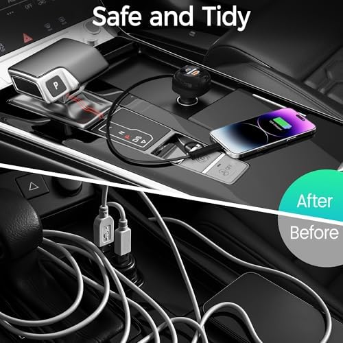 Merrtody 2025 Ultra-Compact 81 W Retractable Car Charger with 30-Inch USB-C Cable – Fast Charging Adapter for i Phone 16/15/14, Mac Book Pro, i Pad, Galaxy, Pixel & More – Perfect for Travelers & Commuters with Smart Charging Technology