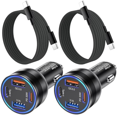 Agtray 65 W 4-Port Fast Charging Car Charger with 6 FT USB C Braided Cable – High-Performance USB C Adapter for i Phone 16, Samsung Galaxy S25, and Pixel 9 – Ultimate Multi-Device Charging Solution for Road Trips and Daily Commutes – Compact, Durable, and Safety-Enhanced Car Accessory
