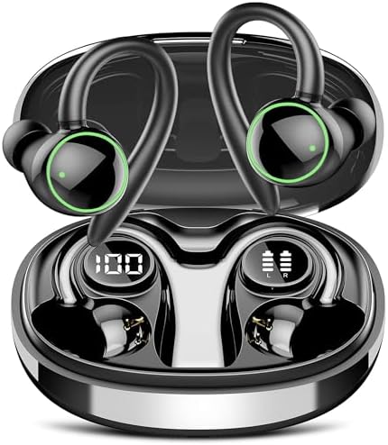 Ultimate Wireless Earbuds with Bluetooth 5.3 – Sport-Ready Headphones Featuring Advanced ENC Noise Cancellation, 48-Hour Battery Life, Secure Fit Earhooks, Deep Bass Sound, and IP7 Waterproofing for Peak Performance – Sleek Black Design for Active Users