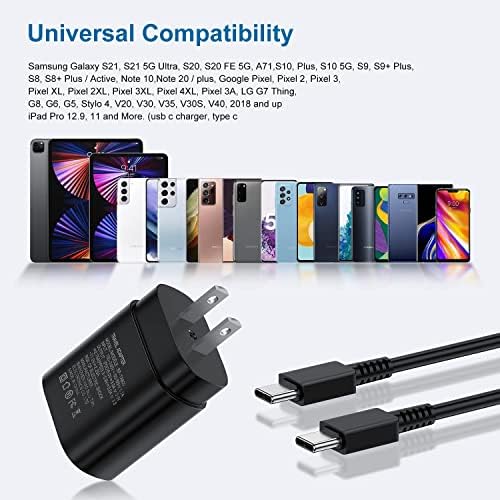 Ultra-Fast 25 W PD Type C Charger Duo with 6 ft USB-C Cables – Essential Charging Set for Android Galaxy S25, S24, S23, S22, S21, Note Series – Compact Design, Enhanced Safety Features, Ideal for Home & Travel