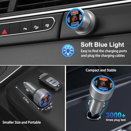 Ultimate 4-Port 65 W USB C Car Charger – Fast Charging Adapter with Voltmeter, QC & PD 3.0 Technology for i Phone 16/15/14/13/12 Pro Max, Galaxy S25/S24, and Android Devices – Reliable Power for On-the-Go Charging