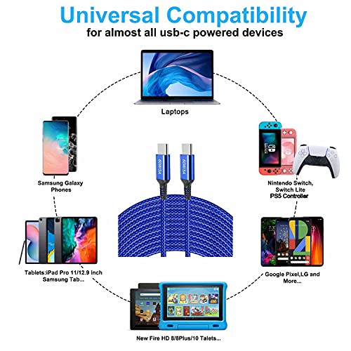 Awnuwuy 60 W USB C to USB C Charger Cable 15 ft – Fast Charging & Data Transfer for i Phone 15, Samsung Galaxy S23, Pixel 7, Mac Book – 2 Pack of Durable, High-Performance Type-C Cords for Ultimate Versatility and Connectivity