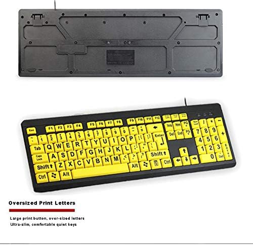 Enhance Your Digital Experience with Our High Contrast Large Print Wired USB Keyboard – Ideal for Visually Impaired Users, Featuring Oversized Yellow and Black Letters for Effortless Typing and Clarity, Ergonomic Design for Comfort, Spill-Resistant Durability, and Broad Compatibility with Windows and Mac Systems. Perfect for Home or Office Use!
