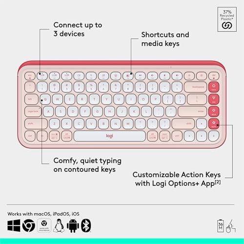 Elevate Your Workspace with the Logitech POP ICON Wireless Bluetooth Keyboard – Stylish Graphite & White Design, Effortless Multi-Device Switching, Comfortable Low-Profile Typing, and Customizable Keys for Enhanced Productivity on Laptops, Tablets, and PCs