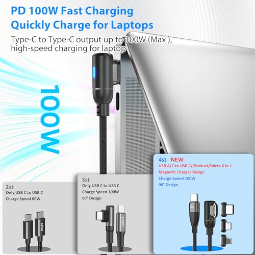 Versatile 6-in-1 Magnetic Charging Cable – Fast Charging USB C and Micro Charger for Mac Book Pro, Android, and Samsung Devices – Durable 6 FT Nylon Braided Cord for Enhanced Speed and Secure Connection – Ideal for Home, Office, and Travel Use