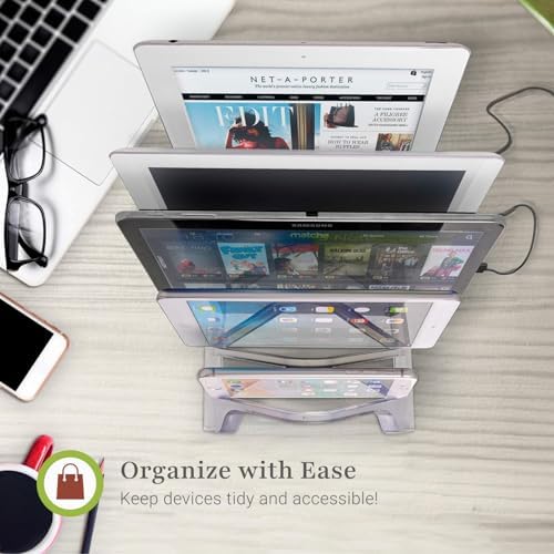 Revolutionary 5-Device Charging Dock – Prosumer’s Choice Multi-Device Organizer for Home and Office – Streamlined Tablet and Smartphone Storage with Fast Charging Ports – Sleek Design to Optimize Workspace Efficiency and Reduce Clutter