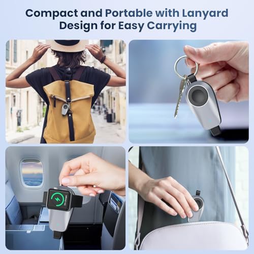 Ultra-Compact Magnetic Wireless Charger for Apple Watch & i Phone – 1600 m Ah Keychain Emergency Power Bank for Seamless Charging on the Go – Compatible with i Watch 9/8/Ultra/7/6/SE/5/4/3 & i Phone 5-14 Series (Sleek Black) – Ideal for Travelers and Professionals