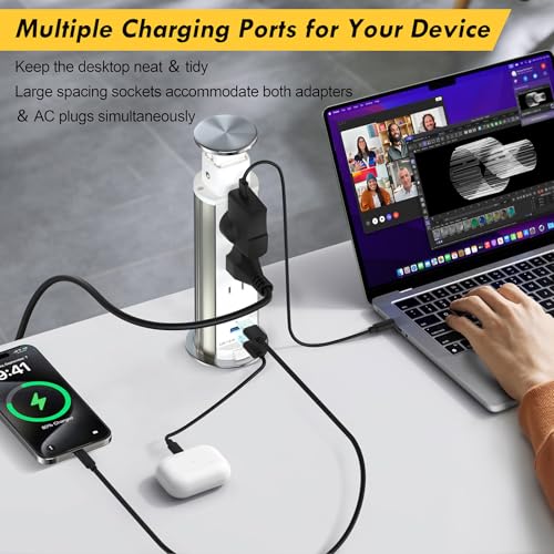 Elevate Your Charging Station with the Kungfuking Retractable Pop Up Outlet Socket – Versatile Power Hub Featuring 3 US Plugs & 2 USB Ports for Kitchen Counters, Conference Rooms, and Office Spaces, Sleek Black Design for Modern Aesthetics, Efficient Charging & Clutter-Free Organization