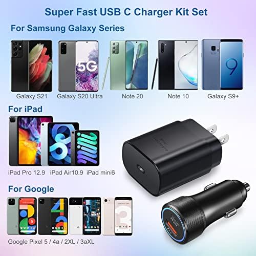 Bangfun 25 W Dual-Port USB-C Car Charger with 2 x 6.6 ft Cables – Ultra-Fast Charging for Samsung Galaxy S24/S23/S22/S21/S20 FE – Compact, Reliable, and Versatile Power Solution for On-the-Go Devices