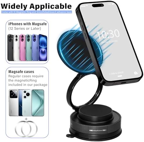 Maximize Your Driving Efficiency with the 360° Magnetic Phone Holder – Premium Suction Cup Car Mount for Every Smartphone – Effortless One-Handed Use & Superior Stability in Sleek Black – Perfect for Navigation & Hands-Free Communication