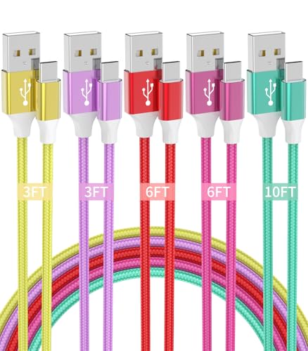 Versatile 5-Pack USB to USB C Charging Cables – Fast 3.1 A Nylon Braided Connectors for i Phone 16/15, Samsung Galaxy S24/S23/S22 & Android Devices – Durable Gray Design with Multiple Lengths (3 FT, 6 FT, 10 FT) for Enhanced Flexibility and Connectivity