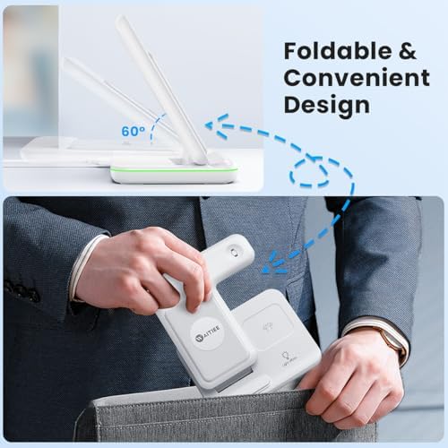 Experience Unmatched Efficiency with the WAITIEE 3-in-1 Qi-Certified Wireless Charging Station – 15 W Fast Charger for Apple Watch (Series 1-5) and Air Pods, Effortless Compatibility with i Phone 11 Series, XS MAX, XR, XS, X, 8/8 Plus, and Samsung Devices – Compact and Stylish Design with Premium Safety Features for Enhanced Reliability and Convenience