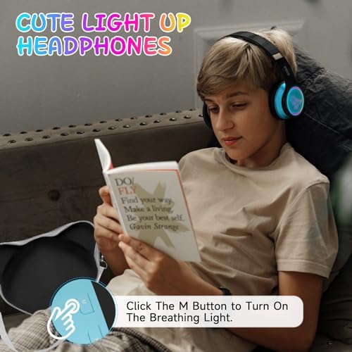 IFECCO Wireless Kids Bluetooth Cat Ear Headphones – Fun Light-Up Design with Volume Limiting Feature, Built-in Microphone, and Foldable Portability for Travel and Learning – Ultimate Gift for Young Music Enthusiasts