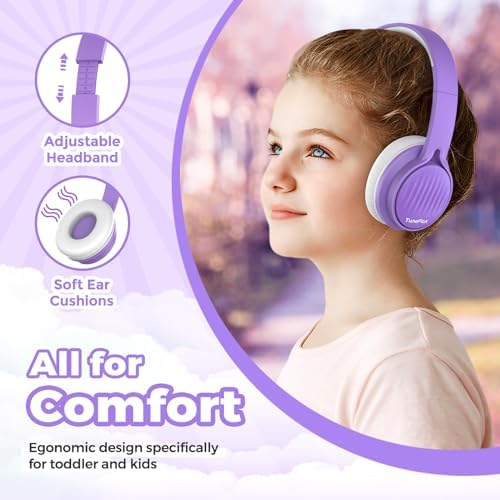 Tune Flux Safe Sound Kids Headphones – Wired Toddler Audio Gear with 85 d B Volume Limiting for Hearing Protection – Comfortable Foldable Design in Purple for School, Travel, and Tablet Use – Premium Stereo Sound for Young Listeners