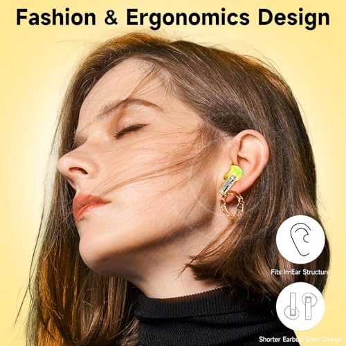 Discover the aigo True Wireless Earbuds: Cutting-Edge Bluetooth 5.4 Headphones with Touch Controls, Water-Resistant Design, and Dual-Microphone Clarity – Vibrant Super Shine Yellow with Convenient Neck Lanyard for Effortless On-the-Go Listening and Enhanced Audio Quality.