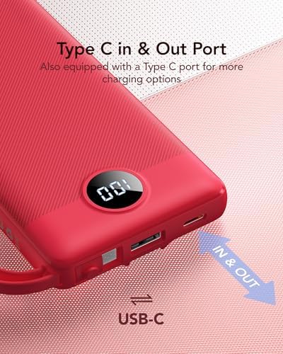 VRURC 10,000 m Ah Slim Power Bank – Ultimate Multi-Device Portable Charger with Built-in Cables, 5 Outputs & Dual USB-C Inputs for i Phone, Samsung, Android – Travel Essential for On-the-Go Power Solutions