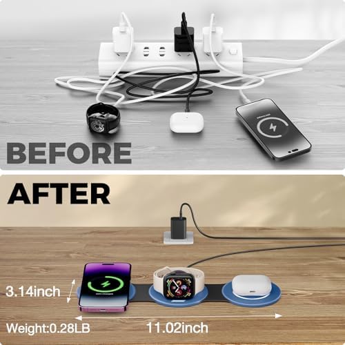 Hicober 3-in-1 Magnetic Wireless Charging Station for i Phone 15, Apple Watch, and Air Pods – Ultra-Fast 18 W Portable Travel Charger with Foldable Design for i Phone 16, 14, 13, 12 Pro/Max/Plus – Optimal Compatibility and Sleek Aesthetics for Effortless Charging Experience