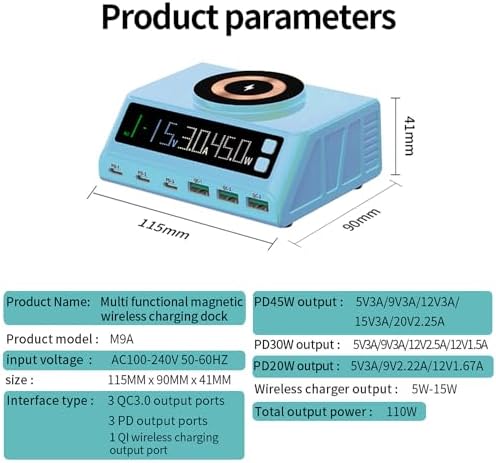 Max Lax 110 W Blue Fast USB Charging Hub – 6-Port Power Station with 3 USB & 3 PD Ports, Digital Display for Rapid Multi-Device Charging of Laptops, Phones & Tablets – Ultimate Efficiency & Safety Features for Tech Enthusiasts