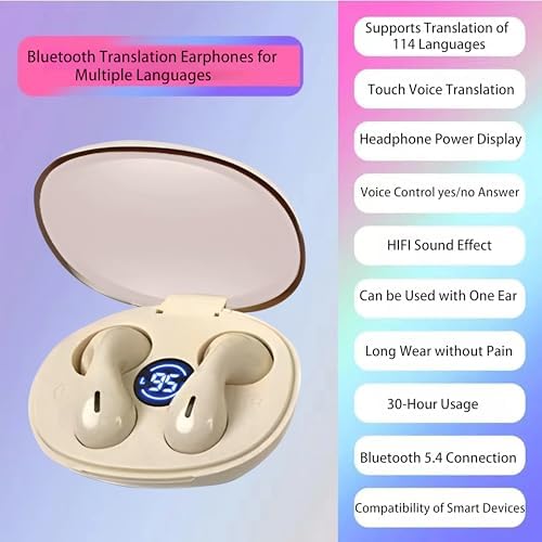 Revolutionary AI Translator Earbuds for Effortless Global Communication – Real-Time Two-Way Language Translation in 144 Languages, Bluetooth Connectivity, and Waterproof Design Perfect for Adventurers and Professionals (Chic White Finish)