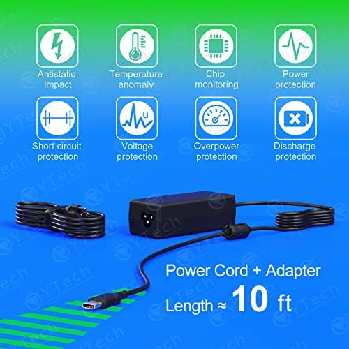 Universal 65 W USB-C Fast Laptop Charger – High-Speed Power Adapter for Lenovo, Dell, Acer, Asus, Google Chromebook, Mac Book Pro/Air, and More – Superior Compatibility & Intelligent Power Delivery for Optimal Device Performance – 10 ft Cable Included, 30-Day Return Guarantee