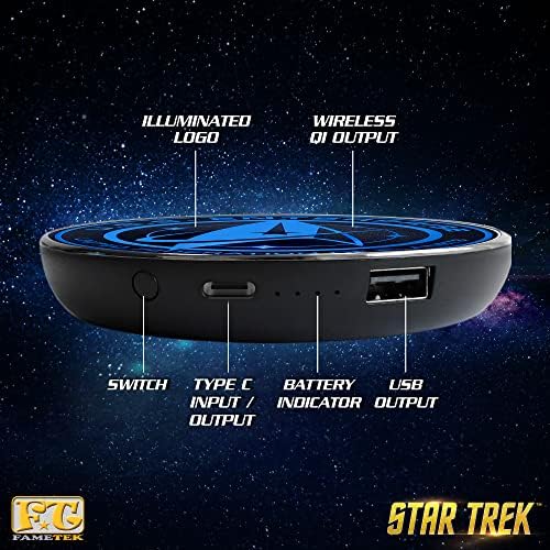 Star Trek Illuminating Wireless Charger & Backup Battery Pack – Sci-Fi Inspired Portable Phone Charger with Light-Up Transporter Pad Logo for Enhanced Compatibility and Fast Charging – Ultimate Gift for Star Trek Fans and Tech Enthusiasts