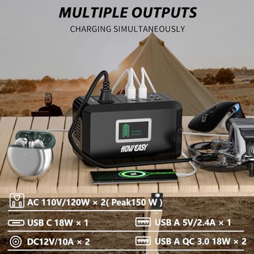 Ultimate HOWEASY 120 W Portable Power Bank – 24000 m Ah High-Capacity Laptop Charger with Dual AC Outlets, Triple DC Ports, and Dual USB QC3.0 Fast Charging – Perfect for Camping, Travel, and Emergency Power Supply with Built-in LED Light