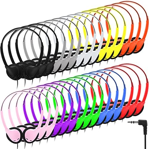 Kingdder Vibrant Multi-Color Over-Ear Headphones – Bulk Pack of 30 for Ultimate Classroom and Family Use – Adjustable Fit for All Ages – Lightweight, Comfortable, and Durable Design – Perfect for Kids, Teens, and Adults – Universal 3.5 mm Compatibility for All Devices