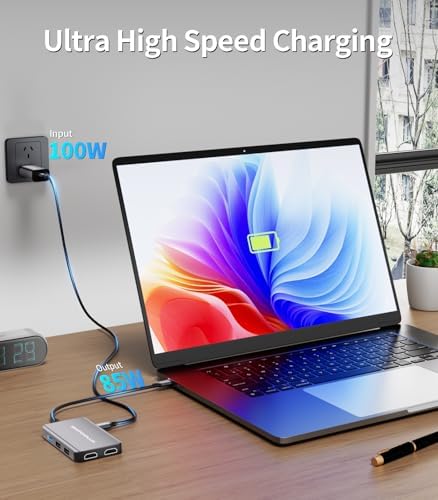 Unlock Your Productivity Potential with the 6-in-1 USB C Docking Station – Dual 4 K HDMI Adapter for Mac Book & Dell XPS – The Ultimate Multiport Hub for Seamless Connections, Fast Charging, and Enhanced Workspace Efficiency