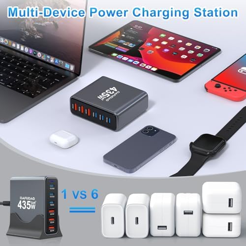 Revolutionize Your Charging Setup with the 435 W USB-C Ga N Charger: 140 W 6-Port Power Hub Designed for Mac Book Pro/Air, i Phone 16/15/14/13/12/11, Samsung Galaxy S24/S23, Tablets, and Gaming Consoles – Unmatched Speed, Smart Power Distribution, and Versatile Compatibility for Home, Office, and Travel