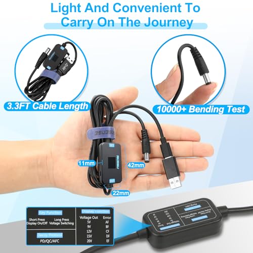 FARSENSE Versatile USB C to DC Adapter with 10 Connector Tips – 3.3 ft Barrel PD Trigger Cable for Effortless Voltage Switching and LED Voltage Display – Essential Power Solution for Laptops, Cameras, and More