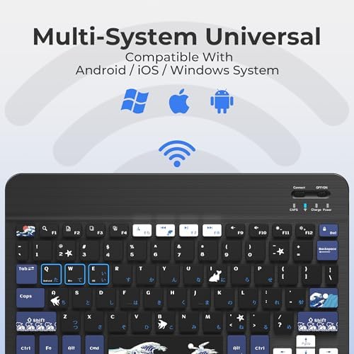 Ultra-Portable XVX WK60 Foldable Bluetooth Keyboard with Kanagawa Wave Art – Multi-Device Compatible Wireless Keyboard for i Pad, i Phone, Mac Book, Android & Windows – Long-Lasting 20-Hour Battery Life – Elevate Your Typing Experience Anywhere
