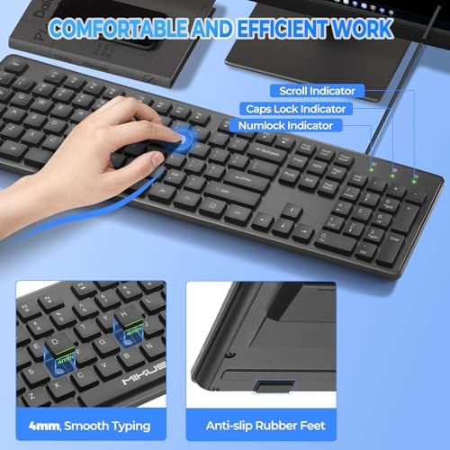 Experience Ultimate Typing Precision with Our Full-Size Wired Computer Keyboard – Anti-Fading Keys, 12 Multimedia Hotkeys & 1.6 m USB Plug-and-Play Connectivity for Effortless Office Use and Seamless Laptop Compatibility! Ideal for Professionals and Home Users Seeking Enhanced Speed and Comfort!
