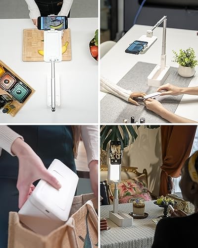 Phone Stand for Recording, Overhead Phone Mount with Light, Selfie Stand,Portable,Extendable,360° Rotate,Adjustable,Wireless Remote,Rechargeable, for 3.5-6.9″ Phones, Live Streaming, White – Enhanced Compatibility and Speed