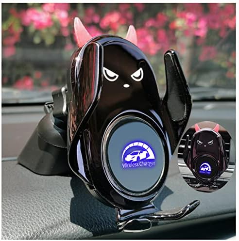 Chic Red Demon Wireless Car Charger Mount with Auto Clamping and Built-in Battery – Fast Charging for i Phone 14/13/12/11/X/SE & Samsung S22/S21/S20/Note Series – Stylish Dashboard and Vent Holder for Effortless Navigation and Convenience
