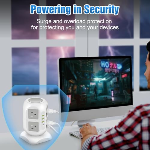 Ultimate Power Strip Desk Organizer with 8 AC Outlets & 4 USB Ports, 20 W Fast USB C Charging Station – 15 FT Flat Cord for Enhanced Flexibility & Surge Protection – Streamline Your Workspace & Maximize Efficiency