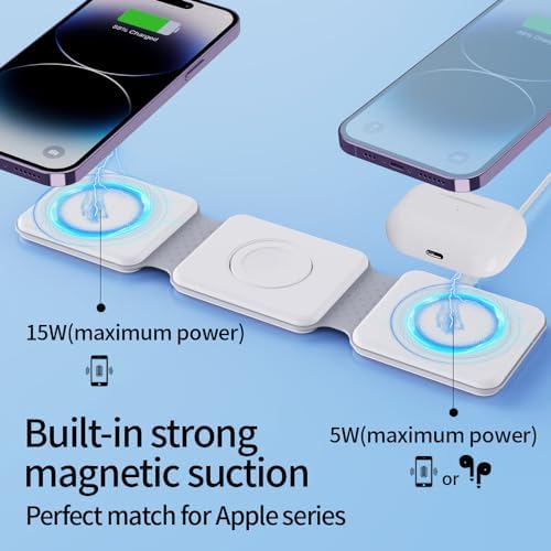 Ultimate 3-in-1 Wireless Charging Station for Apple Devices – Portable Foldable Magnetic Charger for i Phone 16, 15, 14, 13, 12 Pro Max, Air Pods & Apple Watch – Fast 18 W Charging for Enhanced Compatibility and Efficiency