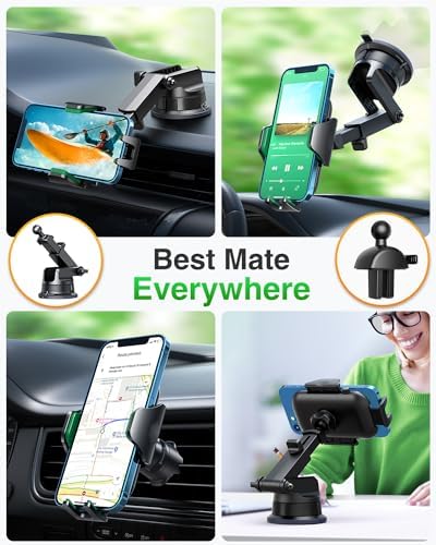 VANMASS Pro Universal Car Phone Mount with 2025 Super Suction Cup – Ultimate Cell Phone Holder for Safe Driving, Compatible with i Phone 16 Pro Max, 15, 14, 13 & Samsung Android Devices – Easy Installation, 360-Degree Rotation, and Enhanced Stability for Windshield, Dashboard, and Vent Use