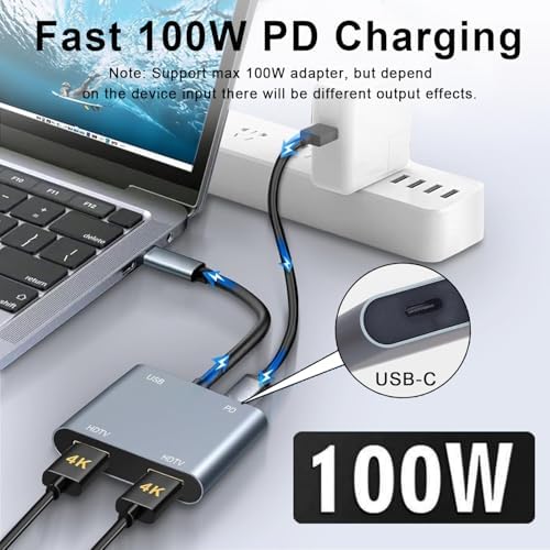 Elevate Your Workflow with the USB C to Dual HDMI Adapter – Ultimate Type C HDMI Splitter for Dual Monitor Setups, Featuring Fast USB 3.0 Hub and 100 W Power Delivery for Mac Book, Dell XPS, HP, Surface & Chromebook – Ideal for Multitasking and Professional Use