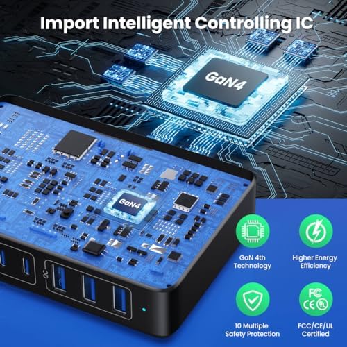 200 W Ga N III USB C Charging Hub – 6-Port Fast Charging Station for Laptops and Devices – PD 65 W Compatible with Mac Book Pro, i Pad, i Phone 15/16, Galaxy S23/S24, Steam Deck & More – Ultimate Universal Charger for Home, Office & Travel