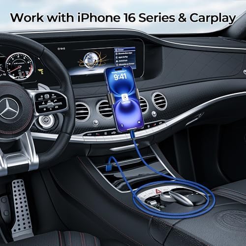 Premium Car Play Charging Cable Set for i Phone 16/15 Pro Max – 3-Pack (3.3 FT, 6.6 FT, 10 FT) USB A to USB C – Fast Data Transfer & Durable Design for i Pad Pro, Air Pods, Galaxy S24/S23/S22 & More – Enhanced Compatibility for Effortless Connectivity and Navigation