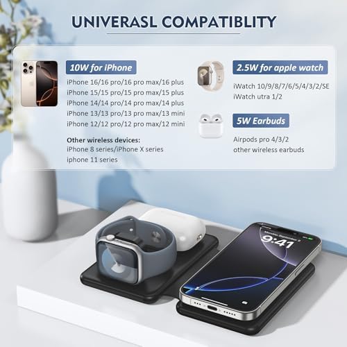 Revolutionize Your Charging Experience with the Ultimate 3-in-1 Wireless Charging Station for i Phone, Apple Watch, and Air Pods – Magnetic Foldable Design for Enhanced Portability and Fast Charging Compatibility with i Phone 16, 15, 14, 13, 12 Pro Max Plus – Effortlessly Streamline Your Tech Setup and Eliminate Cable Clutter – Durable and Stylish Solution for Home and Office Use