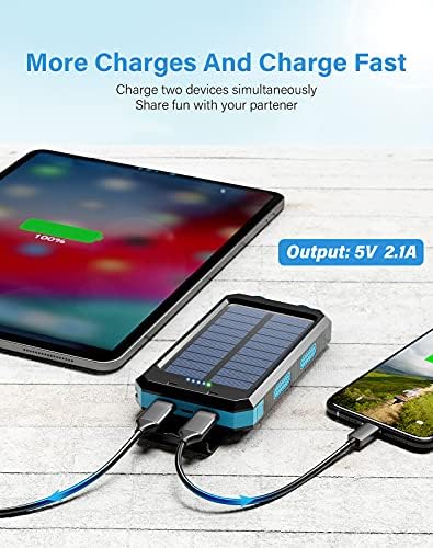 High-Capacity 38,800 m Ah Suscell Solar Power Bank – Dual USB Fast Charging with Enhanced Compatibility for i Phone and Samsung Galaxy – Essential Hiking and Camping Accessory with Emergency LED Flashlights for Safety and Eco-Friendly Solar Charging