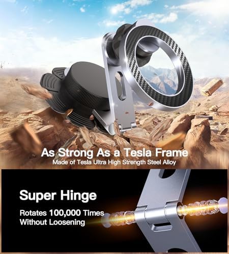 Nycetek Advanced Foldable Magnetic Phone Mount for Tesla Models Y, 3, S, and X – Premium Alloy Dashboard Holder for i Phone & Samsung – Enhances Driving Safety with Space-Saving Design and Effortless Hands-Free Navigation