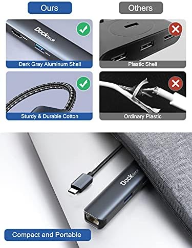 Transform Your Workstation with the Dockteck 6-in-1 USB C Hub Ethernet – Ultimate Multiport Adapter Featuring 4 K@60 Hz HDMI, 100 W Power Delivery, and High-Speed 1 Gbps LAN for Mac Book Pro, Surface Pro, XPS, and More – Effortless Connectivity and Fast Charging for Professionals and Students