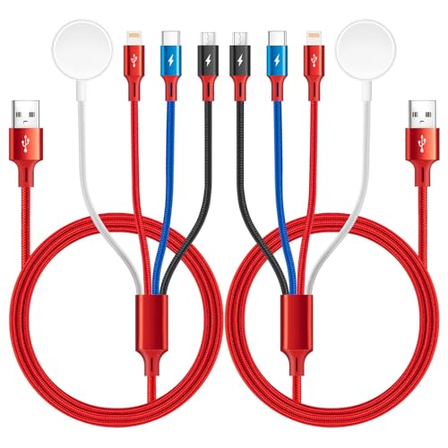 Ultimate 4-in-1 Travel Charging Cable Duo – Durable Braided USB C, Lightning, and Micro USB Connectors for Apple Watch Series Ultra/SE/10-1, i Phone 16/15/14, and Galaxy Devices – 4 Ft Fast Charging Solution for Effortless Connectivity on the Go