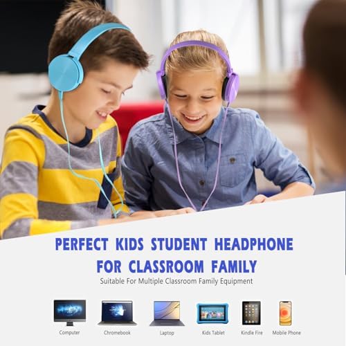 Exceptional Wireless Comfort for Learning – 2 Pack Kids Headphones with Soft Swivel Ear Pads for Engaging Online Education, Stylish Light Blue & Purple On-Ear Designs Ideal for School Use and Virtual Classrooms, Durable Wired Connectivity for Laptops and Meetings