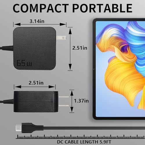 65 W Universal USB-C Fast Power Adapter – High-Efficiency Charger for Chromebooks, Mac Book Pro, Dell Latitude, Lenovo Think Pad, and ASUS Laptops – Quick Charge PD3.0 Technology for Optimal Performance Across USB-C Devices – Ideal Replacement for 61 W/65 W Chargers – Enhanced Compatibility for All Your Gadgets