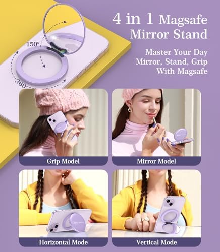 Cell Phone Stand Compatible with Magsafe Mirror Mount [Anti-Scratch & Portable] Girls Women Magnetic Travel Makeup Mirror Desk Fits for iPhone 16/15/14/13/12 Plus Pro Max (Pink) – Enhanced Compatibility and Speed